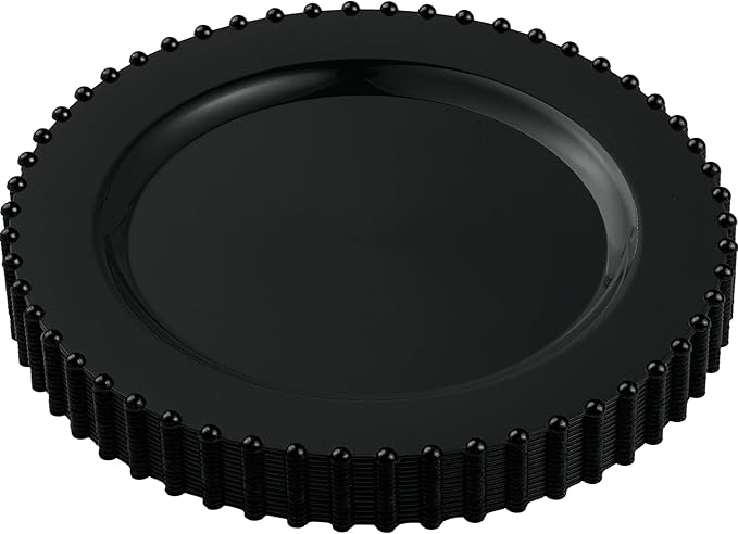 PLASTICPRO 32 Piece Combo Plastic Dinner Plates Disposable Plastic Fancy Heavy Duty Party Dishes 7 inch and 10 inch, Black Beaded