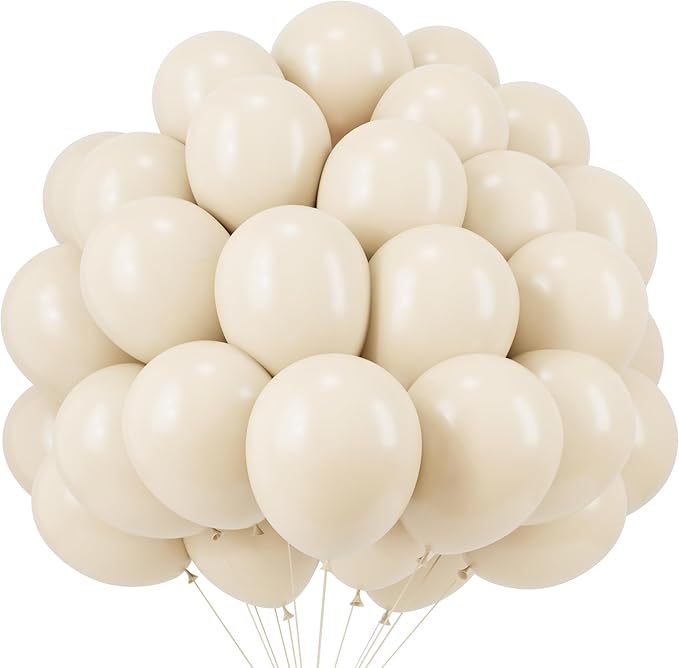 RUBFAC 120pcs Balloons for Birthday Baby Shower Graduation Anniversary Wedding Party Supplies Garland Arch Decoration,12 Inches,Sand White