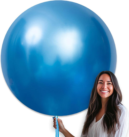 PartyWoo Metallic Blue Balloons 4 pcs 36 Inch Extra Large Big Jumbo Giant Chrome Blue Latex Helium Balloons for Graduation Wedding Baby Shower Gender Reveal Birthday Party Decorations Blue-G106
