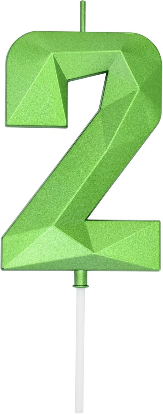 DERVENTA Large Birthday Candle Number 3D Green 3.7 inch Party Celebration Anniversary Decoration Cake Topper 1 Piece (Number 2 Green)