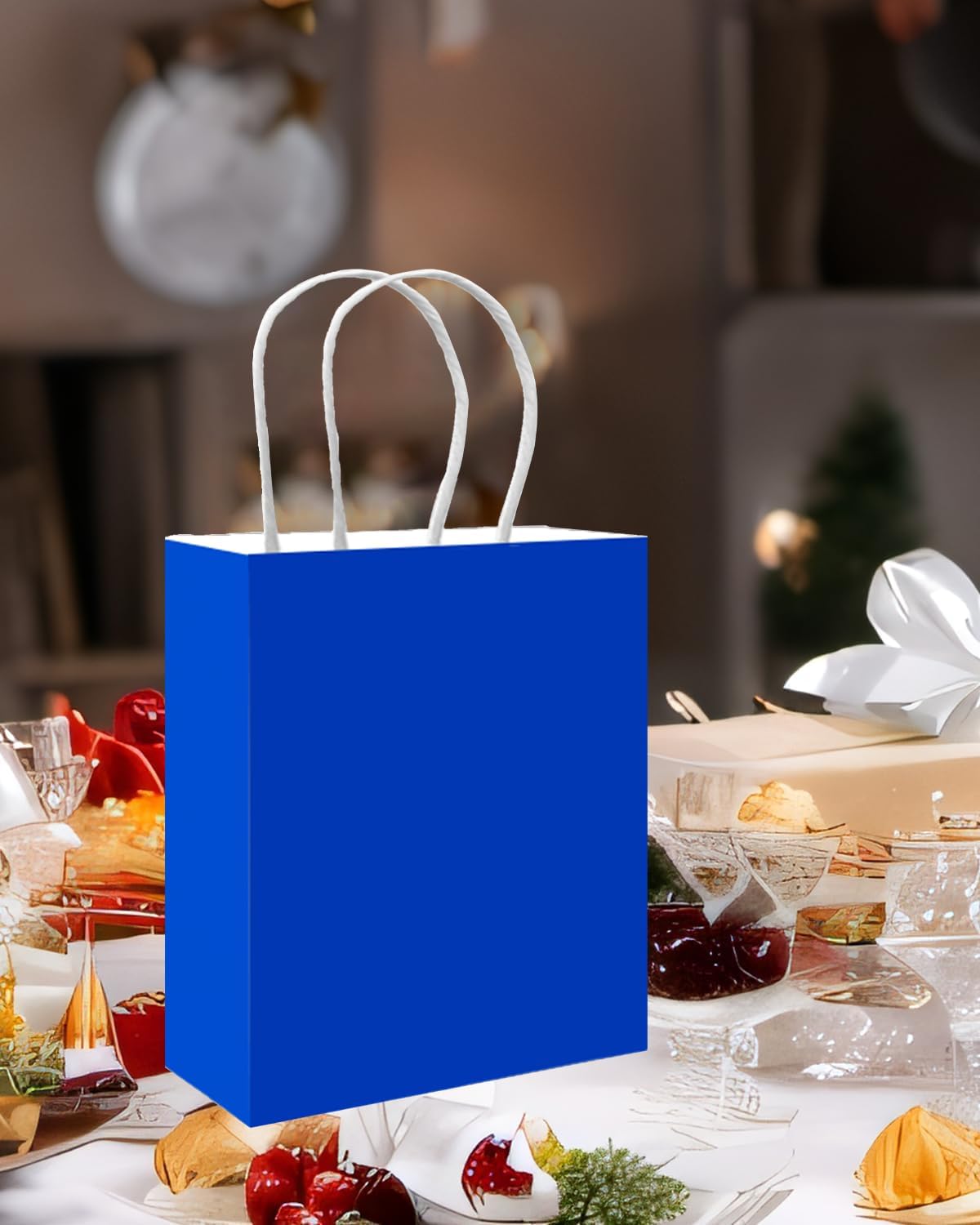 qiqee 100PCS Gift Bag with Handles Bulk Diamond Blue Paper Bags Multiple Uses (11"x5"x8"inch Medium Size)