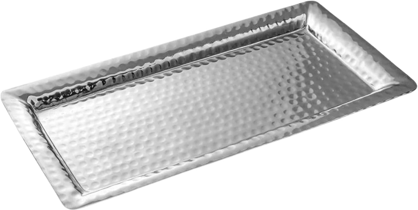 Monarch Abode Hand Hammered Metal Serving Tray, 12-Inch Nickel Finish – Rectangle Serving Platter, Small Serving Tray for Party, Fruit Platter, Dessert Trays, Serving Dishes