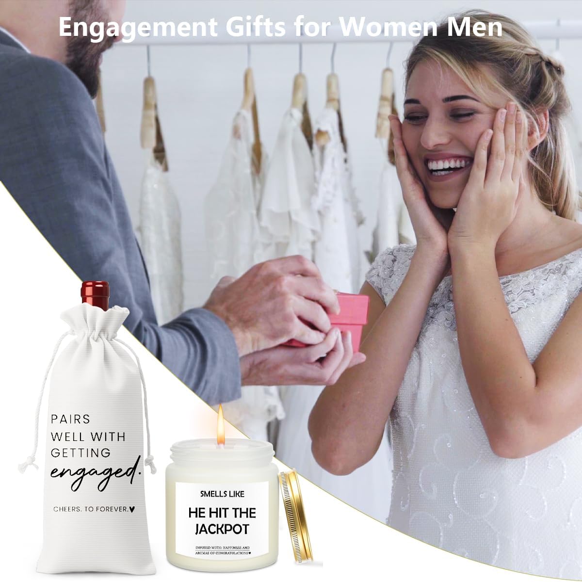 Engagement Gifts for Couples Her Engagement Party Decorations Gift for Couple Wine Bag Scented Candles Set Pairs Well with Getting Engaged Gifts Smell Like He Hit The Jackpot White Wine Bag