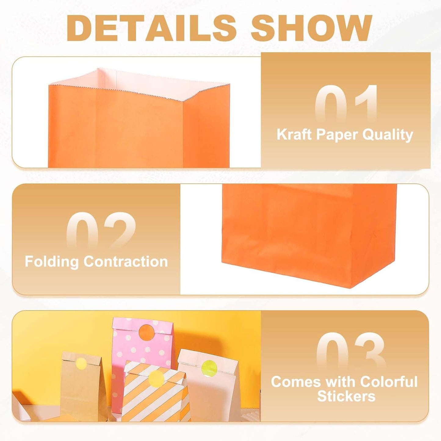 PATIKIL Party Favor Bag, 24 Pcs 5.1x3.1x9.4 Inch Medium Paper Candy Bags Gift Treat Celebration Halloween Goody Birthday Wedding Party with Stickers, Orange