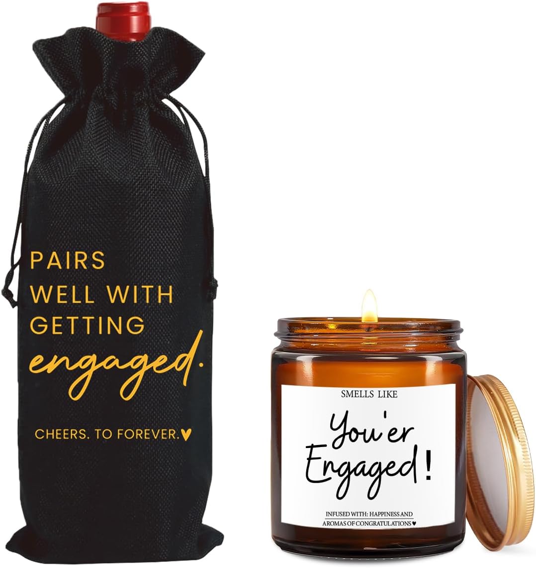 Engagement Gifts for Couples Her Engagement Party Decorations Gift for Couple Wine Bag Scented Candles Set Pairs Well with Getting Engaged Gifts To Forever Black Wine Bottle Bag