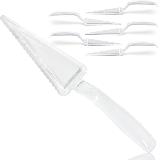 Fit Meal Prep 6 Pack 10 Inch Plastic Pie Server - Clear Disposable Cake Servers & Cutter Utensil, Heavy Duty Spatula for Serving Platter, Cutting Dessert, Pizza Pastry Slicer, Kitchen Knife