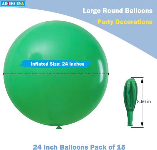 15Pcs 24 Inch Balloons Green Giant Round Balloons Large Balloon for Festival, Christmas, Birthday Party Decorations