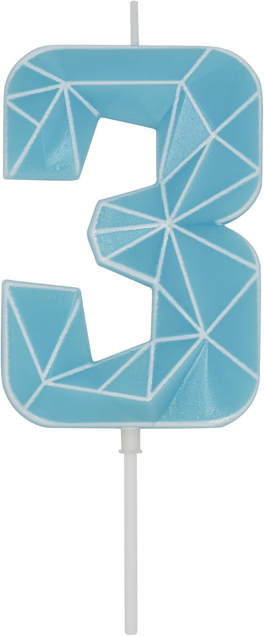 DERVENTA Birthday Candle Big Number 3D Macaron Blue 3.7 inch Party Celebration Anniversary Decoration Cake Topper 1 Piece (Number 3 Macaron Blue)