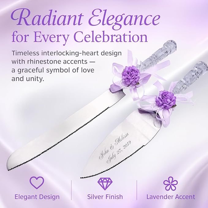 GIFTS INFINITY Personalized Wedding Cake Knife and Server Set with Engraving – Cake Cutting Utensil Set, Keepsake Gift for Wedding, Anniversary, Reception, Birthday & Other Occasions (CT-101PUH)