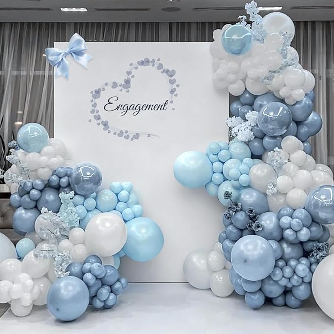Dusty Blue and White Balloon Garland Arch Kit, 167Pcs Pastel Vintage Smoke Blue Matte White Latex Balloons for Birthday Graduation Baby Shower Gender Reveal Party Decorations