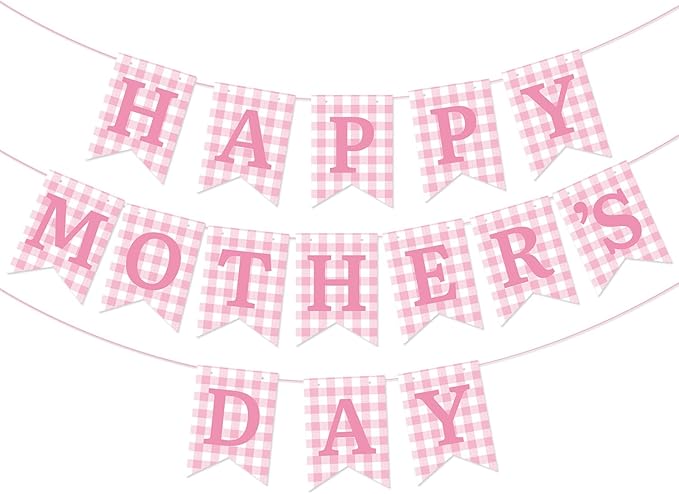 Happy Mother's Day Banner Set Decoration for Mother's Day Party Decorations Backdrop Garland for Mom Mother's Day Glitter Garland Photo Props (Pink)