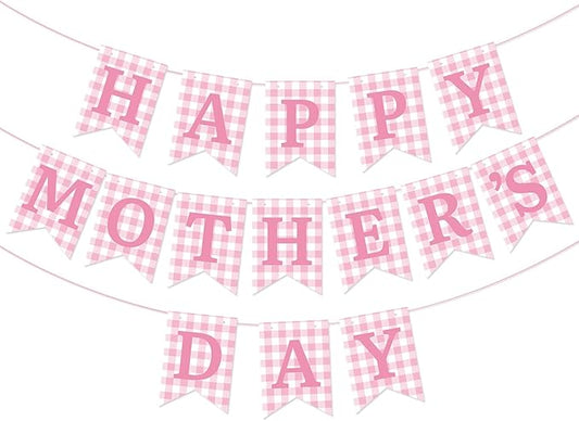 Happy Mother's Day Banner Set Decoration for Mother's Day Party Decorations Backdrop Garland for Mom Mother's Day Glitter Garland Photo Props (Pink)