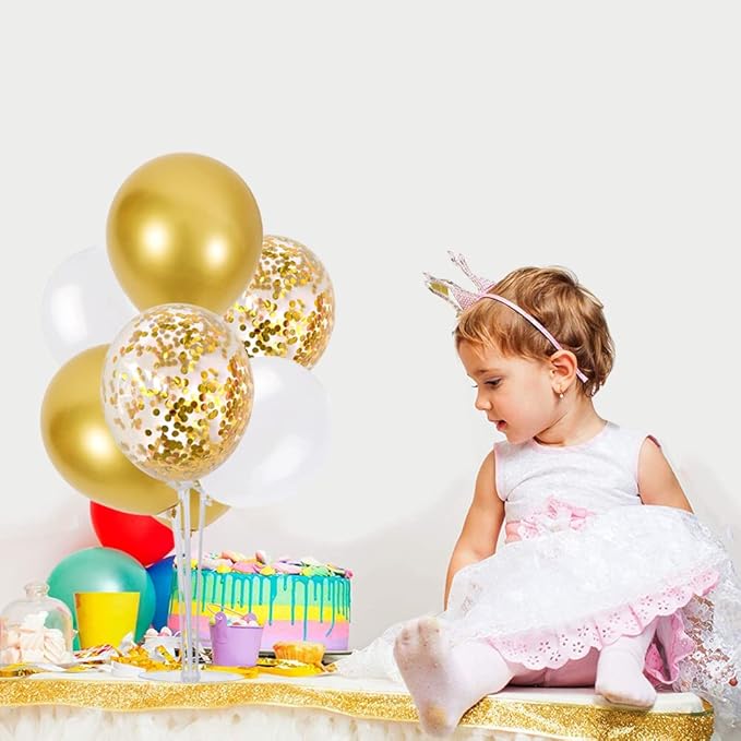 TONIFUL 4 White Gold Party Decorations Balloon Stand Centerpiece Table Decorations for Birthday,2026 Graduation,Wedding,Anniversary,Engagement,Baby Showr,Bridal Shower,New Years 2026