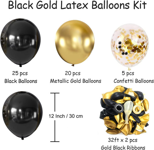 Black and Metallic Gold Balloons, 50PCS 12 Inch Black and Gold Confetti Balloon Party Decorations for Birthday,Graduation,New Years,Wedding,Engagement Party Decorations