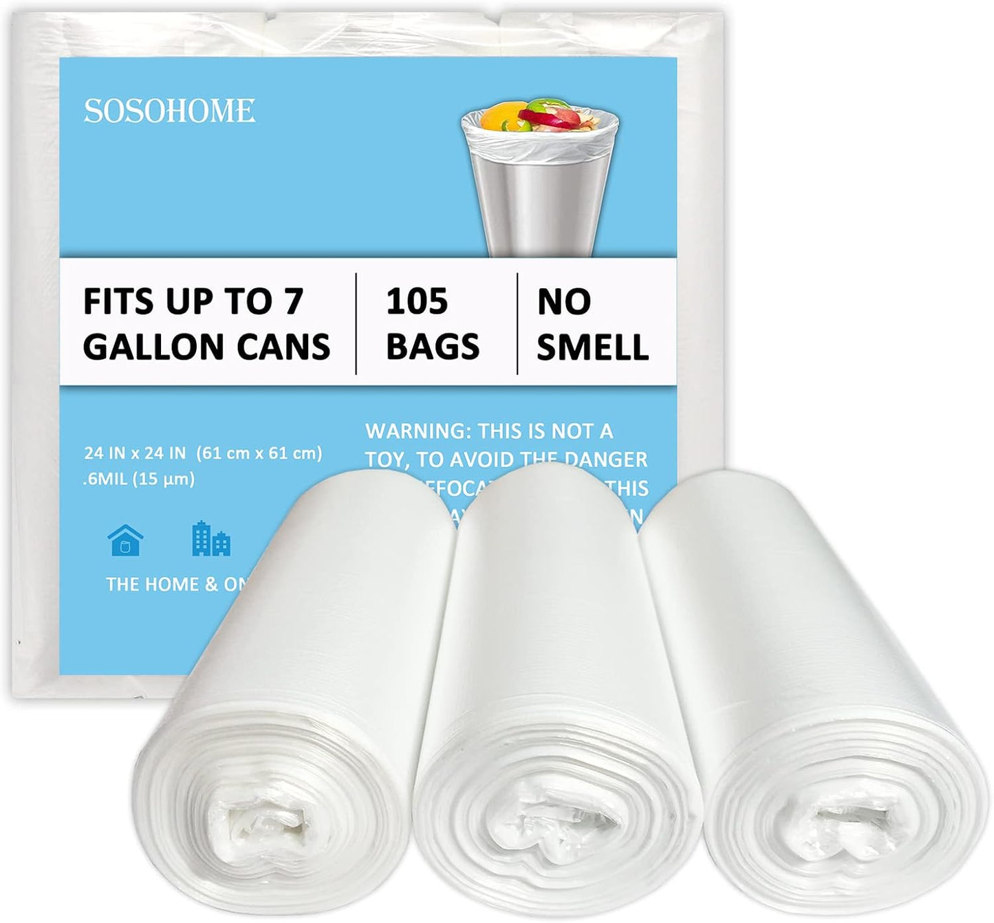 7 Gallon Trash Bags - 15 Micron Thick Strong Wastebasket Trash Can Bag for Office Home Kitchen, Clear Medium Size Garbage Bags, 105 Count
