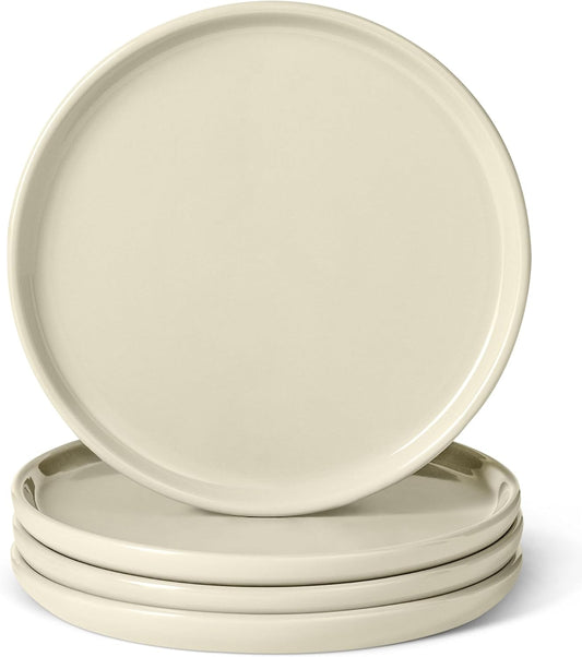Amazon Basics Glazed Stoneware Appetizer Plates, 4-Piece Set, Microwave and Dishwasher-Safe, 6.7 in., Ivory