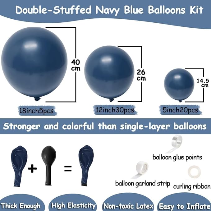 Navy Blue Balloons Double Stuffed Dark Blue Balloons Different Sizes Balloon Garland Arch Kit for Birthday Baby Shower Father's Day Graduation Wedding Party Decorations