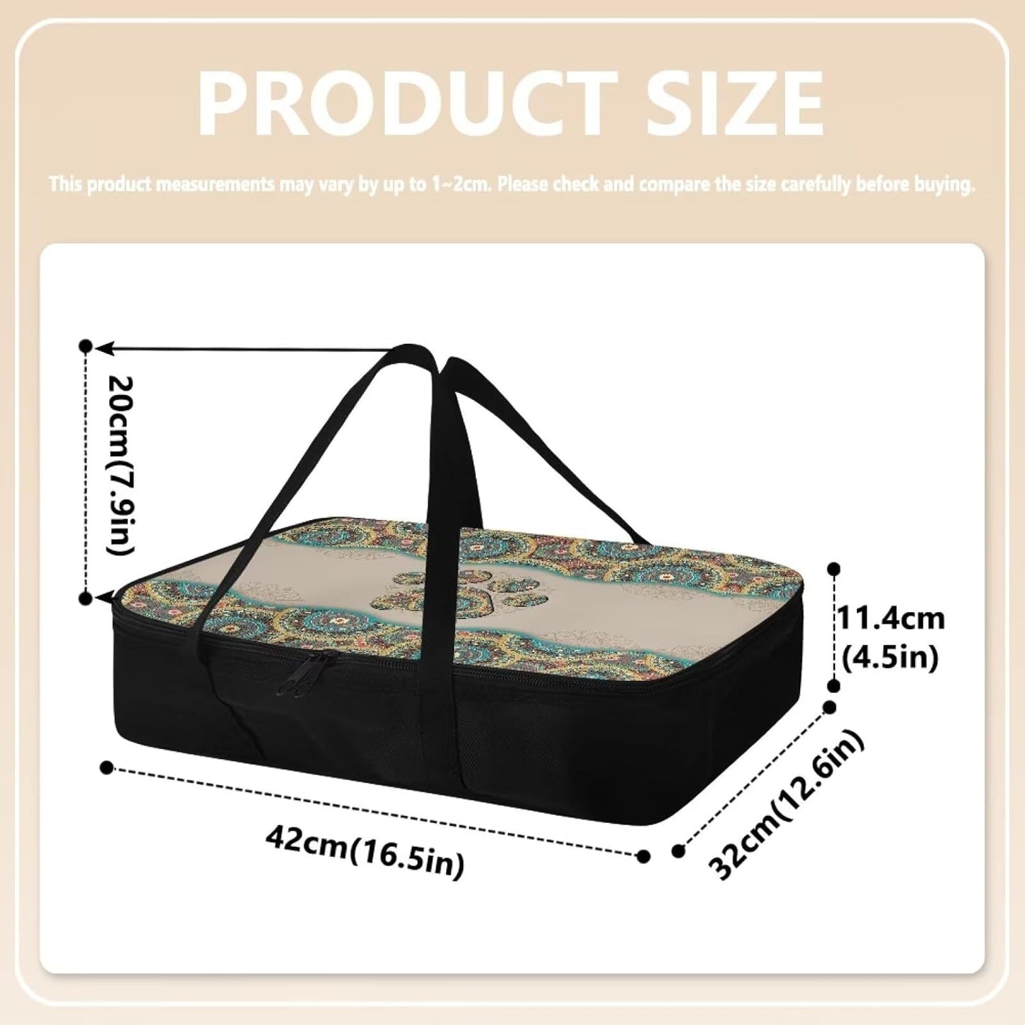 Dog Paw Prints Insulated Casserole Carrier Travel Bag Reusable Food Carrier for Hot or Cold Food Lasagna Holder Tote Portable Food Warmer for Beach Parties Picnic