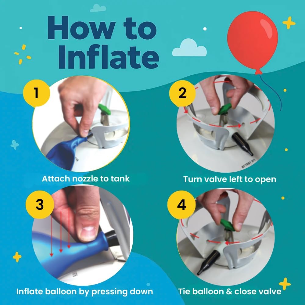 Airloons Purified Helium Tank - Inflate up to 60 Latex Balloons | 7 cu. ft. Balloon Pump for Longer Float Time | for Home Birthday and Party Decorations