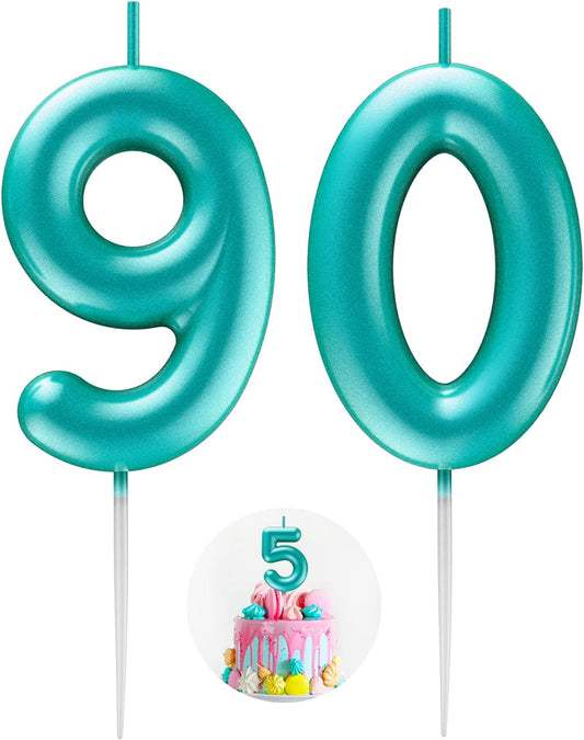 Blue Number 90 Candle Happy Birthday 3D Number Candles for Birthday Cake Party Decoration Wedding Anniversary Celebration Supplies