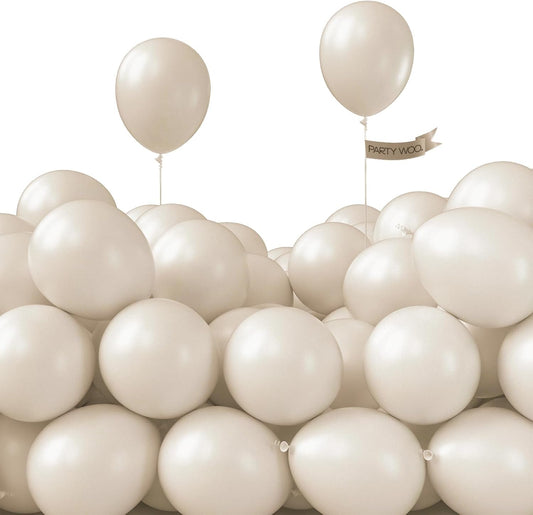 PartyWoo White Sand Balloons 100pcs 5 Inch Off White Beige Cream Ivory Boho Neutral Latex Balloons for Wedding Graduation Baby Shower Anniversary Engagement Birthday Party Decorations White-F12