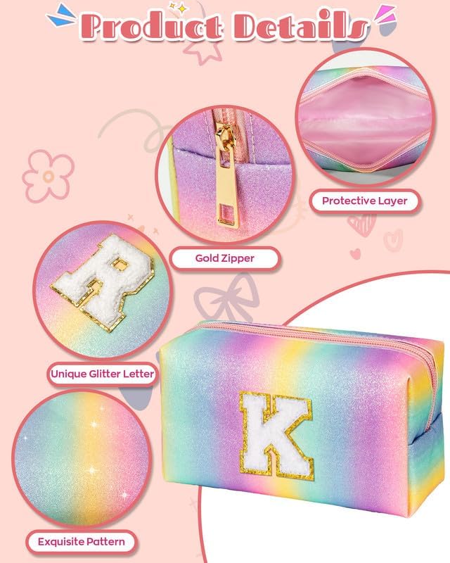 Birthday Gifts for 4 5 6 7 8 9 10 11 12 Girls Teens, Monogrammed Travel Makeup Bag for Kids, Girly Stuff for Daughter Granddaughter, Preppy Trendy Stuff for Little Girls, Skincare Bag (Medium)