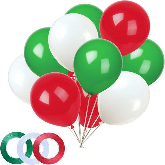 White Red Green Balloons,100 Pack 12 Inch Latex Balloons,for Wedding Birthday Party Baby Shower Christmas Party Decorations