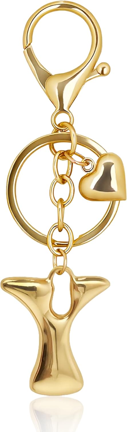 Gold Bubble Heart Initial Bag Charms for Handbags – Cute Initial Letter Keychain for Women, Purse Charms, Gold Gift