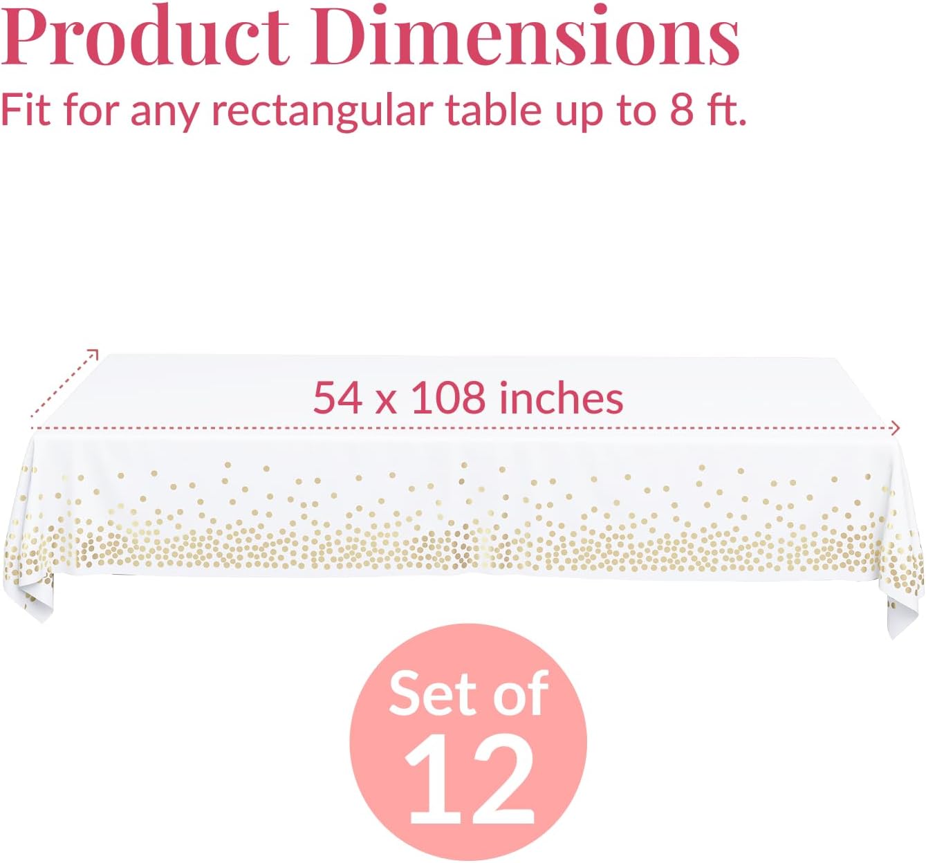 Prestee 12-Pack Disposable Tablecloth - Table Cover White and Gold Polka Dot Rectangular, 54x108 Inches - Waterproof, Stain-Resistant Party Table Covers for Weddings, BBQs, Birthdays, and Events