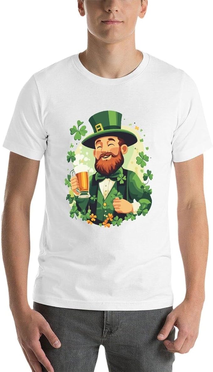 St Patricks Day Shirt Men Funny Clover Print Novelty Cool Hippie Short Sleeve Crewneck Cotton Comfy Tshirts