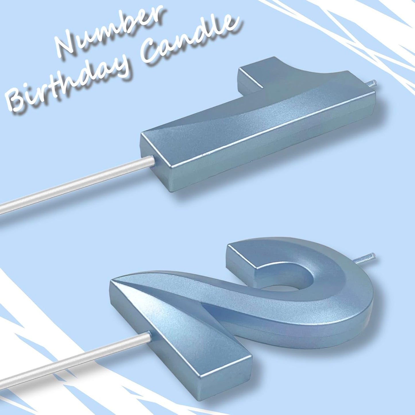 Blue Number 12 Candles, 3D Diamond 2.76 Inch Cake Topper Birthday Candles for Wedding Anniversary Cake Decorations, Happy Birthday Party Decorations