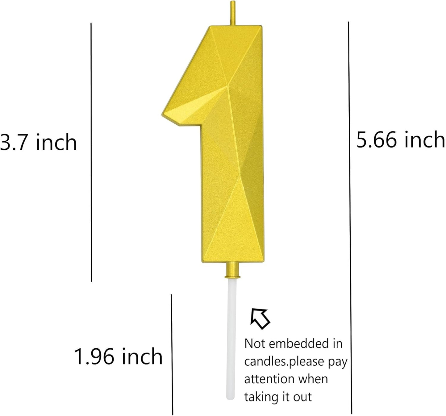 DERVENTA Large Birthday Candle Number 3D Gold 3.7 inch Party Celebration Anniversary Decoration Cake Topper 1 Piece (Number 1 Gold)