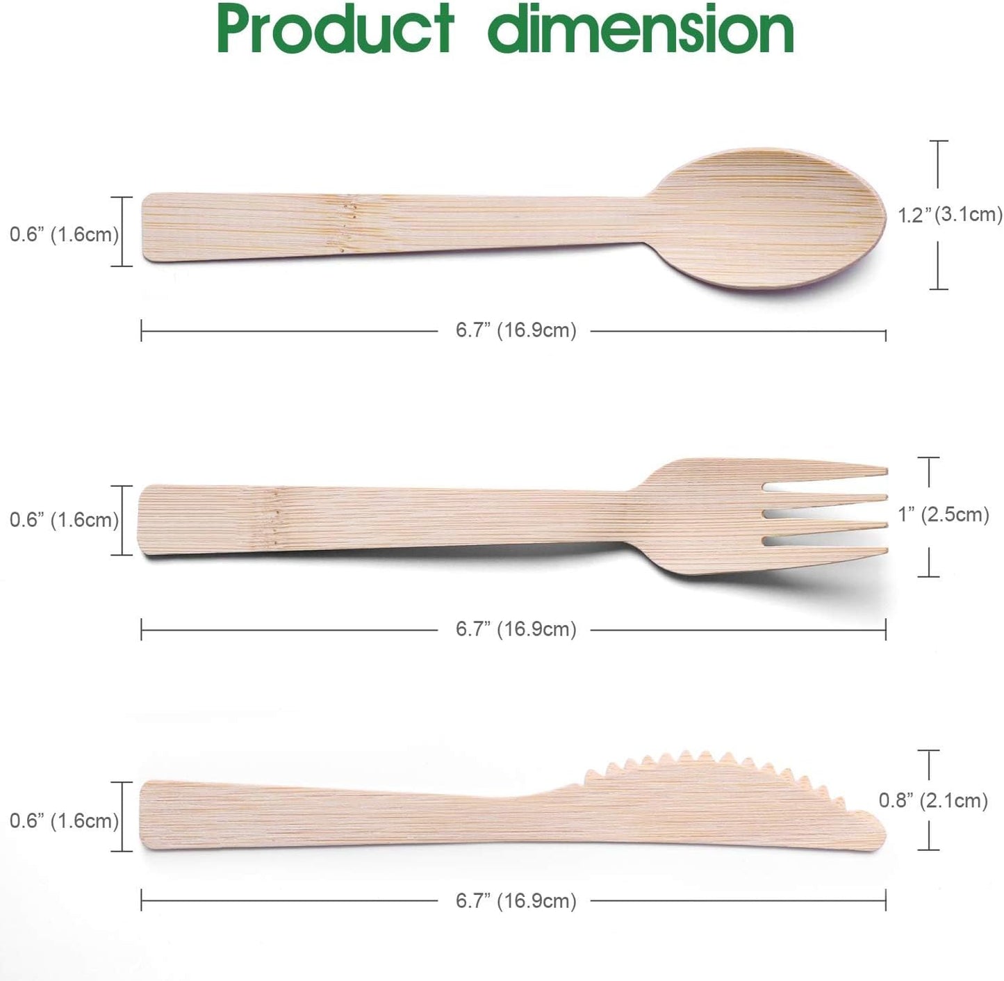 Bamboo Cultery Set with Pre Rolled Napkins- 50 Pack (6.7" 50 Forks 50 Spoons 50 Knives 50 Napkins) Compostable Fork Spoon Knife Set Individually Wrapped Disposable Flatware for Camping/Travel/Wedding
