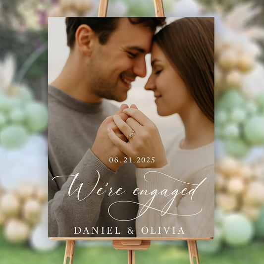 Personalized Engagement Welcome Sign, Engagement Party Sign, Engaged Decor for Couple - She Said Yes!, Decorations, Engaged Welcome, Custom Poster, Canvas, Wooden 2 Layer /1