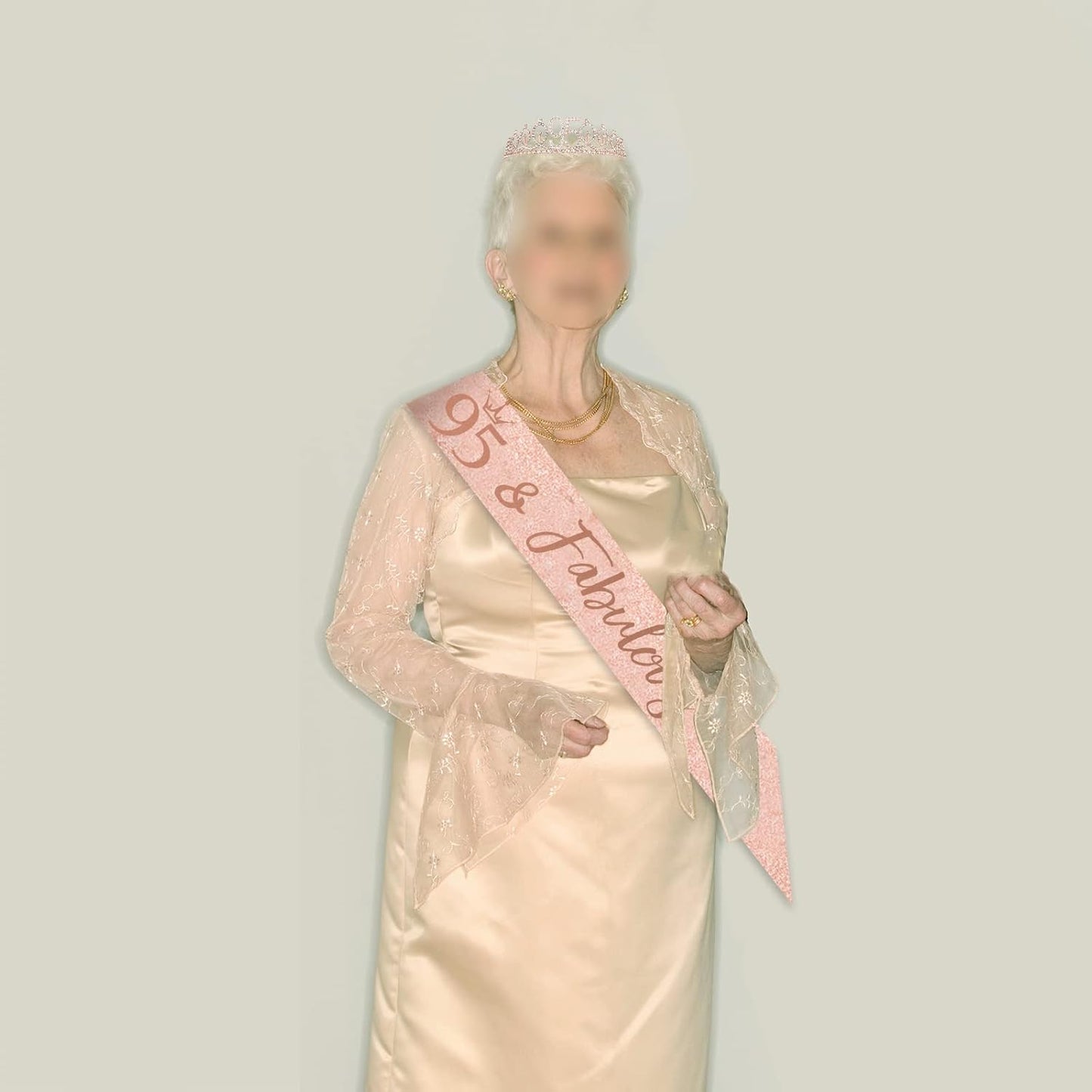 BRT Bearingshui Rose Gold Birthday Sash and Tiara for Woman, 95th Birthday Sash and Crown for Woman, 95 & Fabulous, Birthday Gifts for Happy 95th Birthday Party Favor Supplies