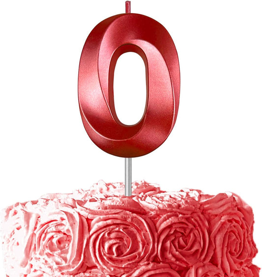 Red Number 0 Candles, 3D Diamond 2.76 Inch Cake Topper Birthday Candles for Wedding Anniversary Cake Decorations, Happy Birthday Party Decorations