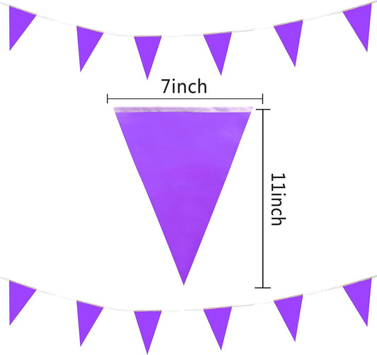 100 Feet Purple Pennant Banners Flags String Hanging Triangle Bunting Flags,Party Decorations for Grand Opening,Kids Birthday,Carnival,60 PCS