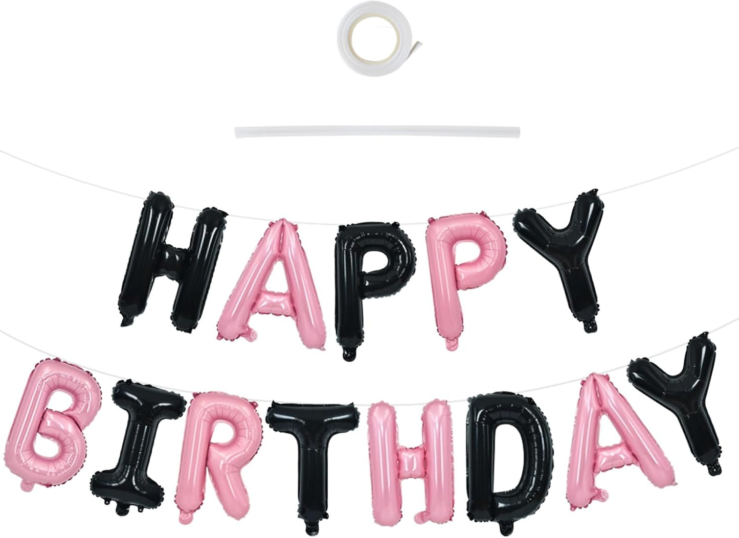 TONIFUL Happy Birthday Balloons Banner 16 Inch Mylar Foil Letters Birthday Sign Reusable for Girls Boys Kids & Adults Birthday Party Decorations Supplies（Black Pink）