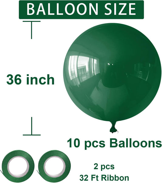 Green Balloons Green Birthday Decorations 10 Pack 36 inch Round Party Balloons for Dark Green Themed Wedding Graduation Anniversary Christmas Birthday Party St Patricks Day Backdrop Decorations