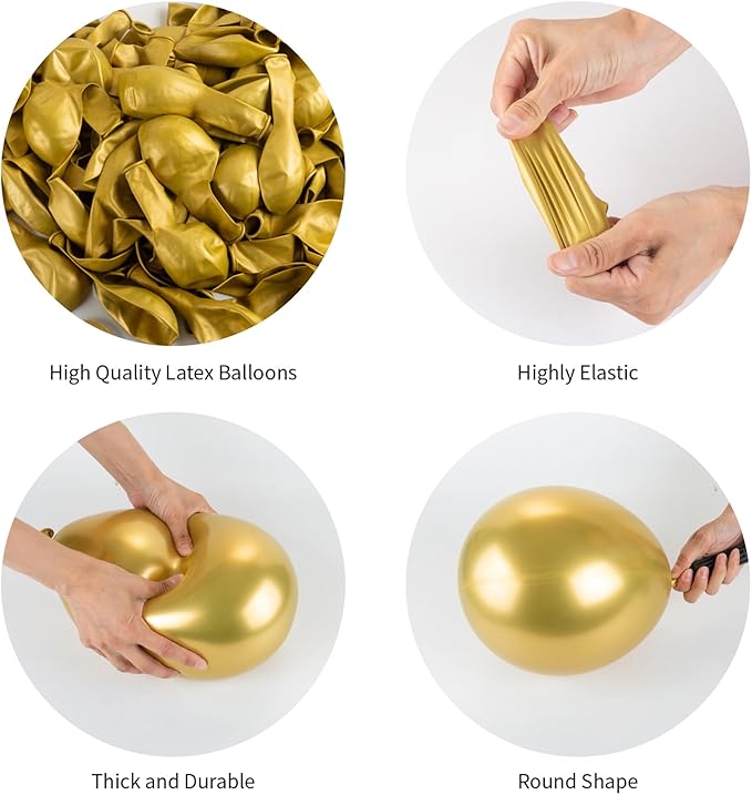 Metallic Gold Balloons, 140pcs Gold Balloons 18 12 10 5 Inch Different Sizes Pack Party Latex Balloons for Birthday Halloween Holiday Balloon Garland as Party Decorations