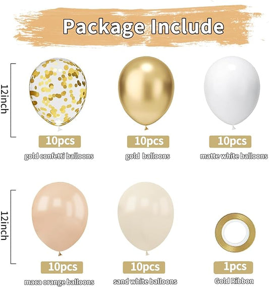 Zesliwy Gold White Sand Confetti Balloons, 50pcs 12 inch Beige Gold Nude Neutral Balloons for Birthday Wedding Bride Shower Party Decoration