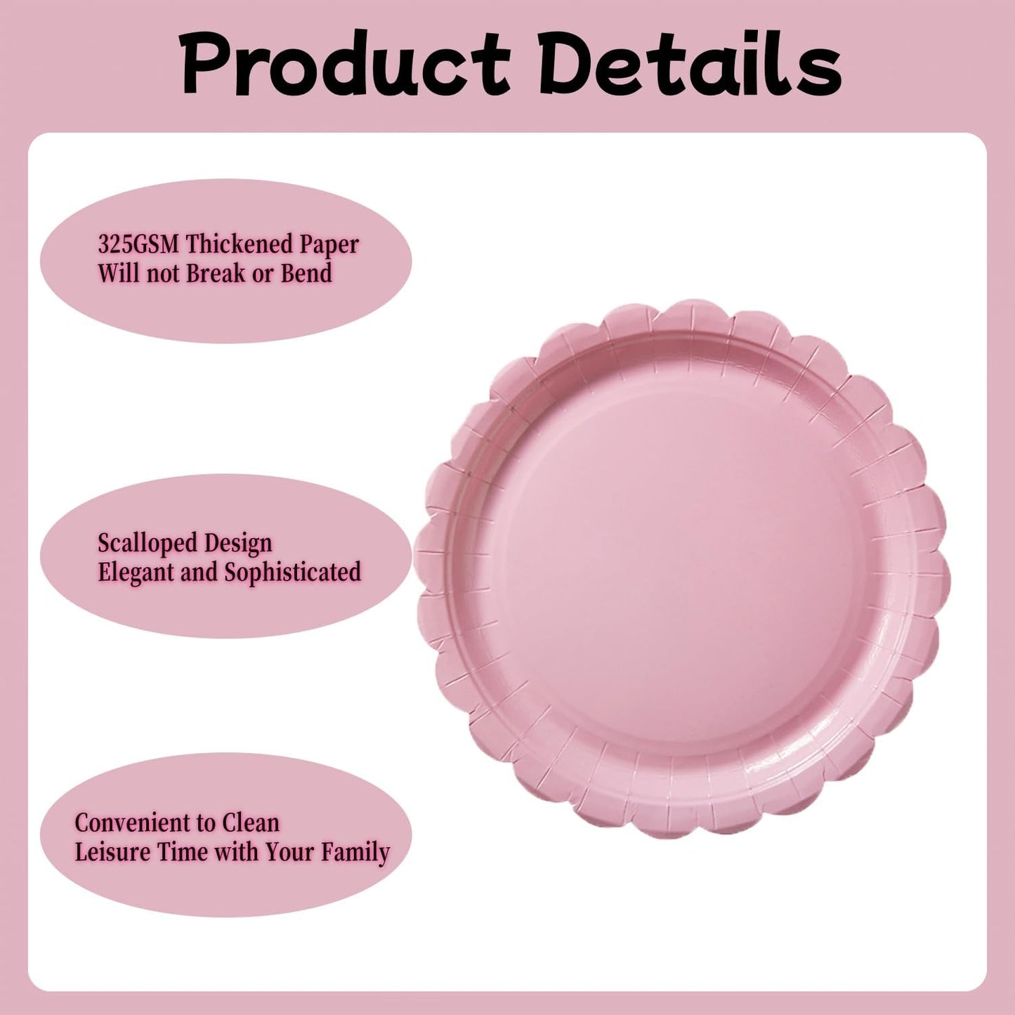 BEFORYOU 50PCS Scalloped Disposable Paper Plates Dessert Cake Party Plates for Baby Shower, Wedding,Bridal Shower Birthday Party Supplies (Pink, 7IN)