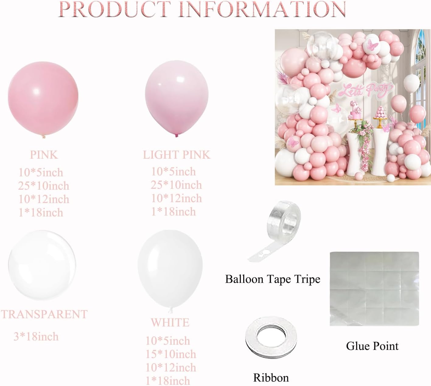 Pink and White Balloon Garland Arch Kit, 148Pcs Light Dusty Pink and White Clear Balloons for Baby Shower Wedding Bridal Shower Gender Reveal Birthday Party Decorations
