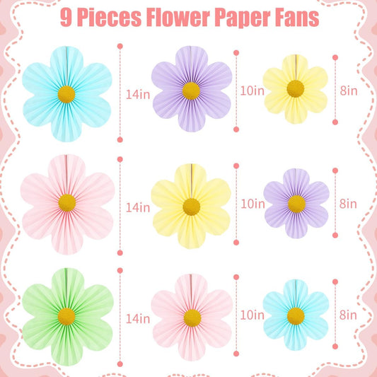 Pastel Party Decorations Paper Flowers Decorations for Wall Classroom Paper Fans Floral Backdrop Flower Wall Decor Pack of 9 Colorfu