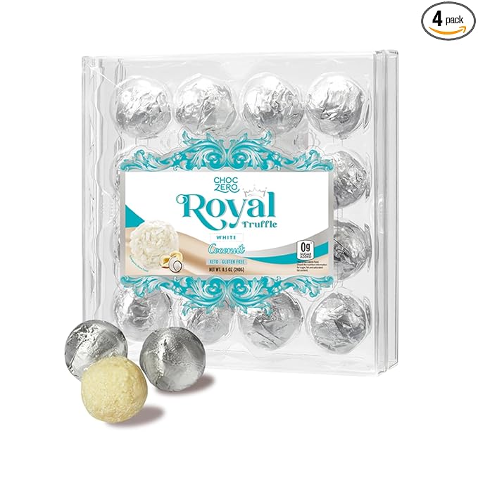 ChocZero White Chocolate Coconut Hazelnut Truffles, Zero Added Sugar, Gluten Free, Keto Holiday Gift, High Fiber, 16 Individually Wrapped Pieces, 8.5 Ounce (Pack of 1)