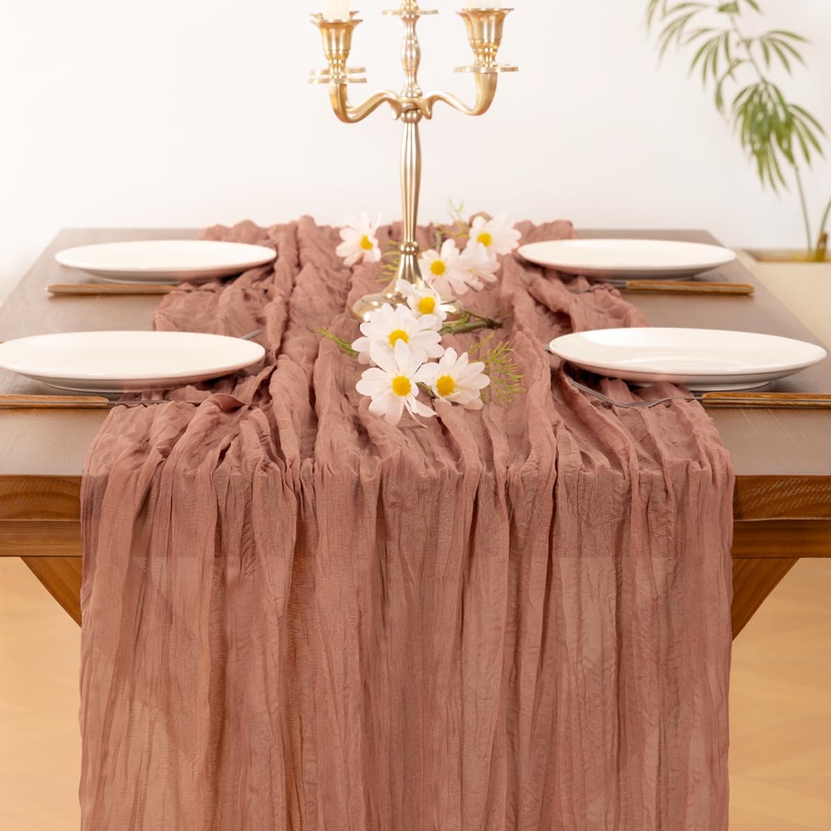 Socomi 6pcs Dusty Rose Fall Thanksgiving Cheesecloth Table Runner Boho Rustic Gauze 120 inch 10FT Cheese Cloth Runner for Wedding Party Baby Shower Birthday Home Decor Holiday Decorations