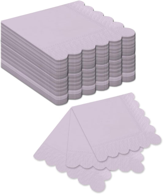 qiqee Coral Purple Cocktail Dinner Napkins 5x5inch Disposable Beverage,Wedding, Birthday Party Dessert Wave Paper Napkins(120 Count)