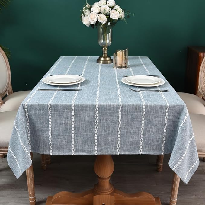 Zobesta Linen Table Cloth Blue Tablecloth Rectangle 120 x 53 Inch, Washable Cotton Farmhouse Soft Boho Blue Stripe Tablecloth for Party, Holiday, Picnic, Dining, Outdoor
