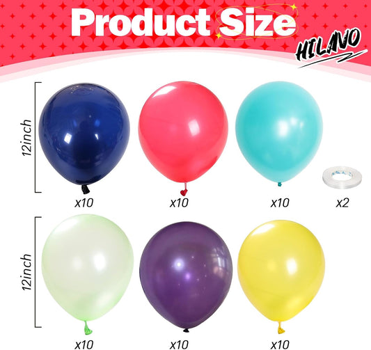 Rainbow Balloons Assorted Colors – 60 Pcs 12 Inch Multicolor Pastel Latex Helium Balloons for Birthday & Baby Shower
