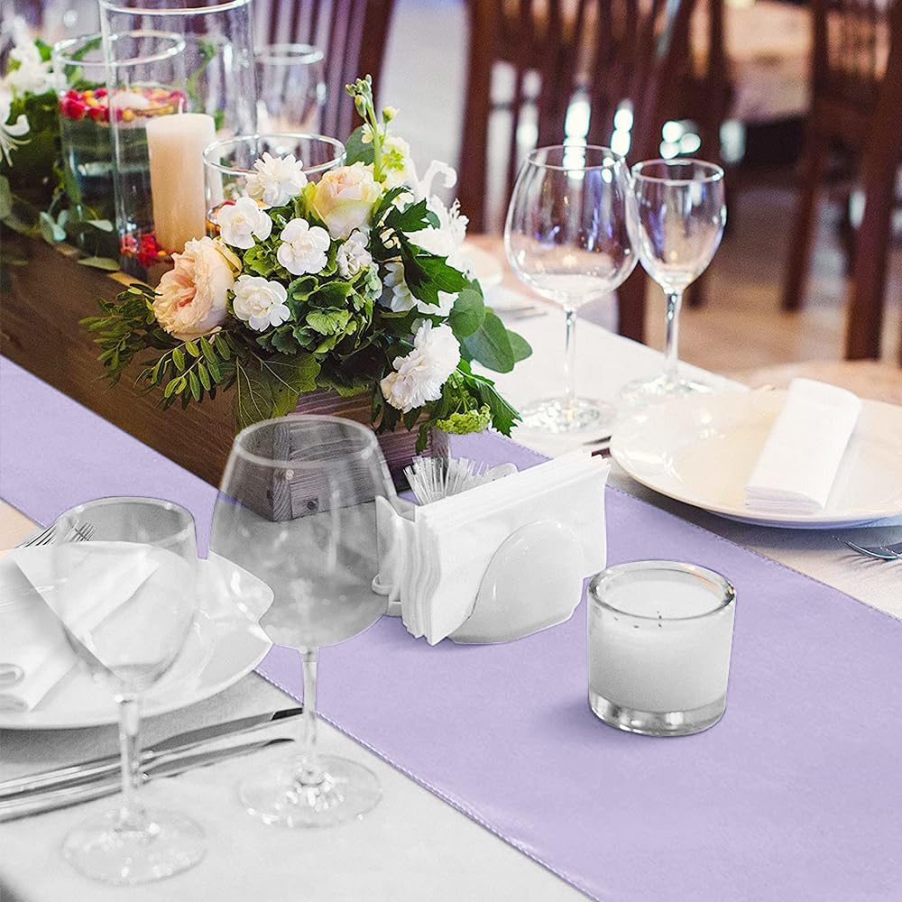 12 Pack Satin Table Runner 12 x 108 Inch Long Satin Table Runners for Wedding Banquet Graduations Birthday Party Decoration (Light Purple)